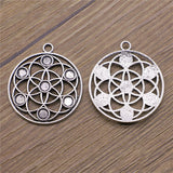WYSIWYG 4pcs 35x39mm Flower Of Life Chakra Charms Antique Silver Color For Jewelry Making Charms Pendant DIY Jewelry Findings