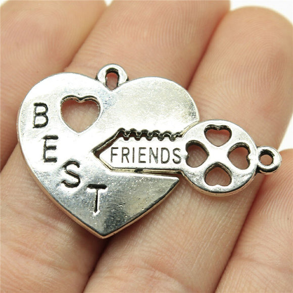 WYSIWYG 4pcs 36x25mm Best Friend Heart Key Charms Antique Silver Color Pendant Charms For Jewelry Making Jewelry Findings