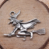 WYSIWYG 4pcs 36x34mm Witch On Broomstick Halloween Charm Pendants For Jewelry Making Magician Pendants Charm Wizard