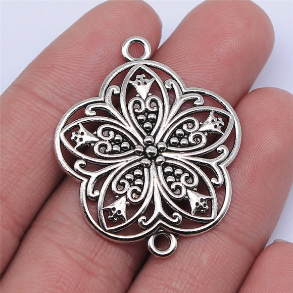 WYSIWYG 4pcs 37x31mm Antique Silver Color Hollow Flower Connector Charms For Jewelry Making DIY Jewelry Findings
