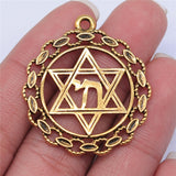 WYSIWYG 4pcs 38x35mm Star Of David Round Charm Antique Silver Color Star Of David Charm Star Of David Charm