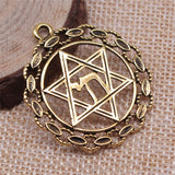 WYSIWYG 4pcs 38x35mm Star Of David Round Charm Antique Silver Color Star Of David Charm Star Of David Charm