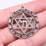 WYSIWYG 4pcs 38x35mm Star Of David Round Charm Antique Silver Color Star Of David Charm Star Of David Charm