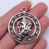 WYSIWYG 4pcs 38x38mm Antique Silver Color Indian Elephant God Om Charms Pendant For Jewelry Making DIY Jewelry Findings