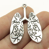 WYSIWYG 4pcs 39x30mm Human Lung Charm Pendants For Jewelry Making Antique Silver Color Lung Pendants Charm Lung