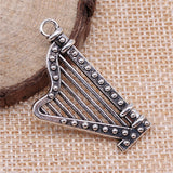 WYSIWYG 4pcs 40x21mm Pendant Harp Musical Instruments Harp Charm Pendants For Jewelry Making Antique Silver Color Harp Pendants
