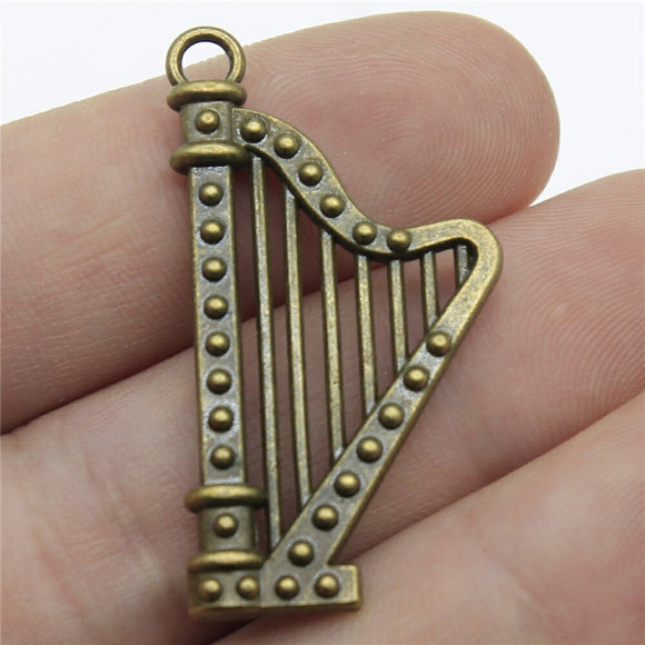 WYSIWYG 4pcs 40x21mm Pendant Harp Musical Instruments Harp Charm Pendants For Jewelry Making Antique Silver Color Harp Pendants