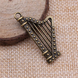 WYSIWYG 4pcs 40x21mm Pendant Harp Musical Instruments Harp Charm Pendants For Jewelry Making Antique Silver Color Harp Pendants