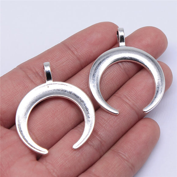 WYSIWYG 4pcs 40x33mm Crescent Moon Charm Horn Pendants For Jewelry Making Antique Bronze Antique Silver Color Horn Pendant