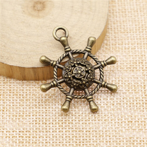 WYSIWYG 4pcs 40x35mm Rudder Charms For Jewelry Making Vintage Antique Bronze Color Jewelry Findings