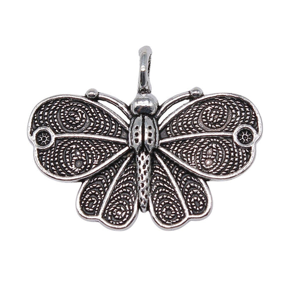 WYSIWYG 4pcs 41x31mm Pendant Butterfly Antique Silver Color Charm Butterfly Charms Butterfly For Jewelry Making