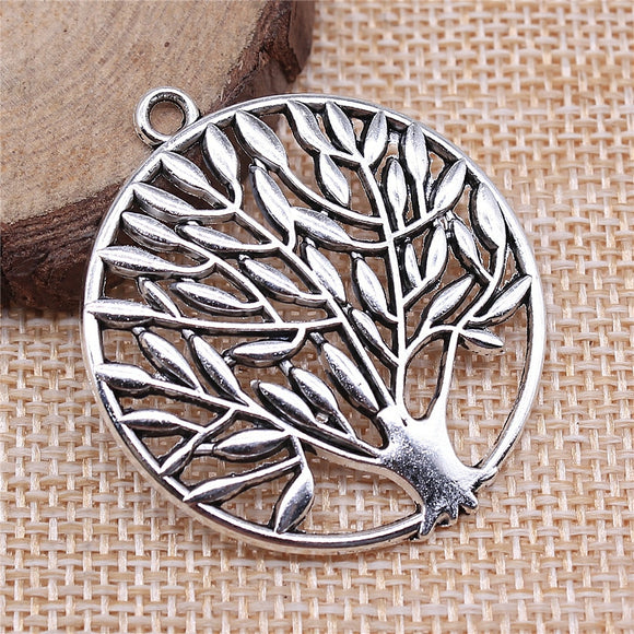 WYSIWYG 4pcs 41x37mm Round Tree Charms Pendants For Jewelry Making 2 Colors Antique Silver Plated Antique Bronze Plated