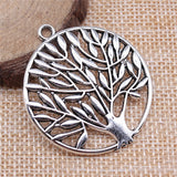 WYSIWYG 4pcs 41x37mm Round Tree Charms Pendants For Jewelry Making 2 Colors Antique Silver Plated Antique Bronze Plated