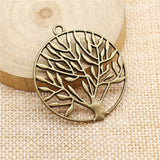 WYSIWYG 4pcs 41x37mm Round Tree Charms Pendants For Jewelry Making 2 Colors Antique Silver Plated Antique Bronze Plated