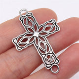 4 conectores de cruz de flores de 42 x 27 mm para hacer pulseras y collares (ef4468)