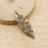 WYSIWYG 4pcs 43x13mm Double Sided Flower Pattern Connector Charms For Jewelry Making Antique Bronze Color Charms