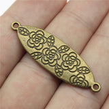 WYSIWYG 4pcs 43x13mm Double Sided Flower Pattern Connector Charms For Jewelry Making Antique Bronze Color Charms