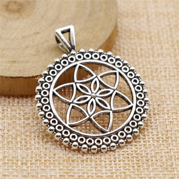 WYSIWYG 4pcs 43x35mm The Flower Of Life The Seed Of Life Charms For Jewelry Making Antique Silver Color Charms