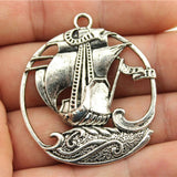 WYSIWYG 4pcs 43x39mm Pendant Pirate Sailboat Pirate Sailboat Charm Pendants Antique Silver Color Sailboat Pendants