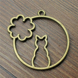 WYSIWYG 4pcs 43x41mm Cat Flower Shape Metal Frame Charm Cat Setting Uv Resin Pendant Flower Cat Shape Metal Frame Pendants