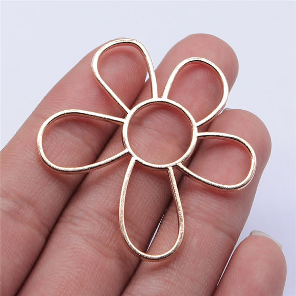WYSIWYG 4pcs 48x42mm Antique Silver Color KC Gold Color Hollow Flower Charms Pendant For Earring Making Jewelry Accessories