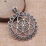 WYSIWYG 4pcs 49x41mm The Flower Of Life The Seed Of Life Charms For Jewelry Making Antique Silver Color Charms