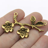 WYSIWYG 4pcs 50x31mm Flower Branch Charms Pendant Branch Pendant DIY