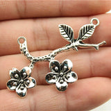 WYSIWYG 4pcs 50x31mm Flower Branch Charms Pendant Branch Pendant DIY