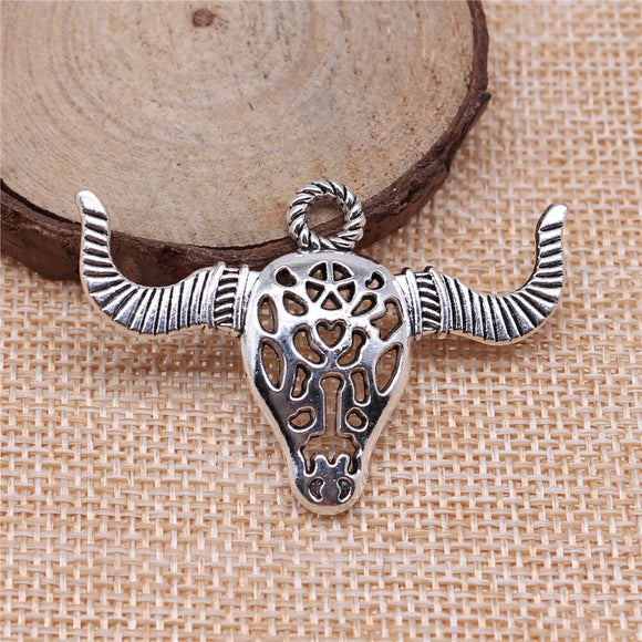 WYSIWYG 4pcs 50x34mm Ngau Tau Pendants Charms For Jewelry Making Antique Silver Color Antique Bronze Color DIY Jewelry Making