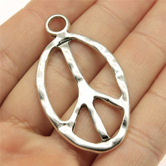WYSIWYG 4pcs 51x28mm Antique Silver Color Oval Peace Sign Charms Pendant For DIY Jewelry Making Handmade Jewelry Craft Findings EF3852