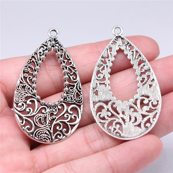 4pcs 52x30mm Vintage Water Droplets Charms For Earring Antique Silver Color Jewelry Findings Jewelry Accessories h0341