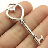 WYSIWYG 4pcs 53x20mm Antique Silver Color Heart Key Charms For Jewelry Making