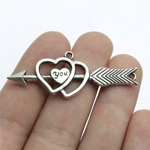 WYSIWYG 4pcs 53x20mm Arrow To Heart Charms For Jewelry Making Antique Silver Color Charm Pendant Jewelry Accessories