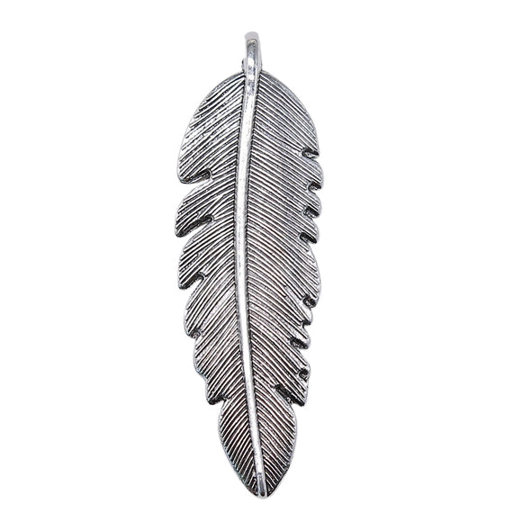 WYSIWYG 4pcs 56x18mm Antique Silver Color Large Feather Charm Pendant Large Feather Pendants Big Feather Charm