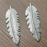 WYSIWYG 4pcs 56x18mm Antique Silver Color Large Feather Charm Pendant Large Feather Pendants Big Feather Charm