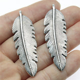 WYSIWYG 4pcs 56x18mm Antique Silver Color Large Feather Charm Pendant Large Feather Pendants Big Feather Charm