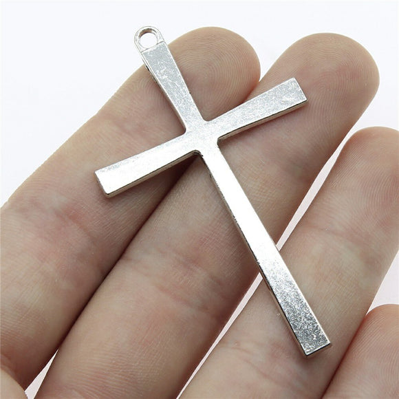 WYSIWYG 4pcs 60x36mm Antique Silver Color Cross Charms For Jewelry Making