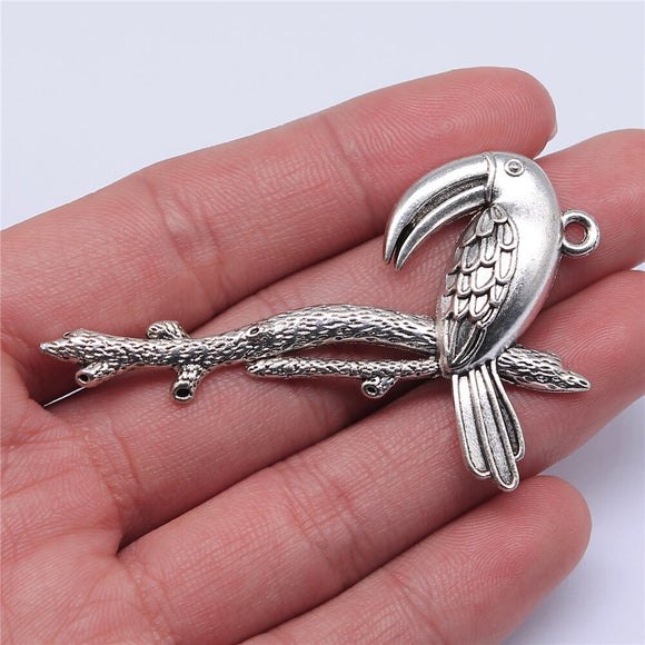 WYSIWYG 4pcs 61x40mm Antique Silver Color Toucan Pendants Toucan Bird Charm