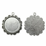 WYSIWYG 4pcs Fit 25mm Round Flower Style Cameo Cabochon Pendant Base Setting Antique Silver Color Jewelry Findings