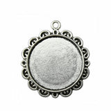 WYSIWYG 4pcs Fit 25mm Round Flower Style Cameo Cabochon Pendant Base Setting Antique Silver Color Jewelry Findings