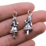 WYSIWYG 4pcs Girl Charms Pendant DIY Jewelry Findings Antique Silver Color Tone 11x32mm