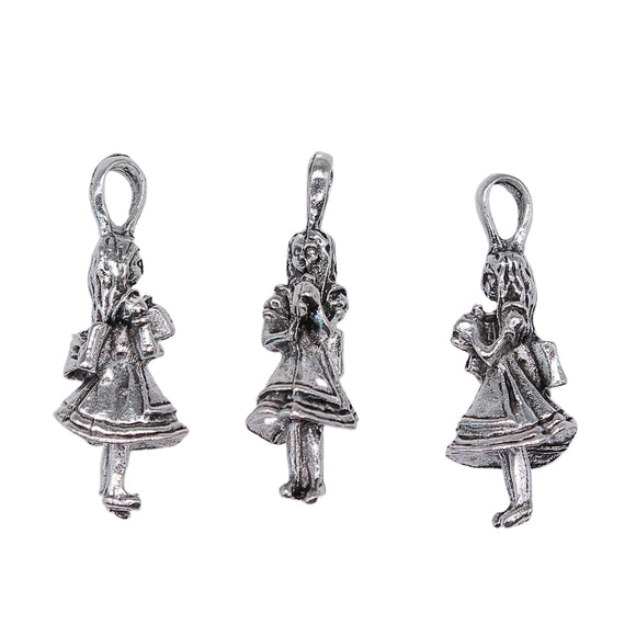 WYSIWYG 4pcs Girl Charms Pendant DIY Jewelry Findings Antique Silver Color Tone 11x32mm