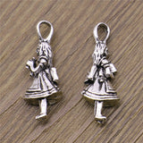 WYSIWYG 4pcs Girl Charms Pendant DIY Jewelry Findings Antique Silver Color Tone 11x32mm