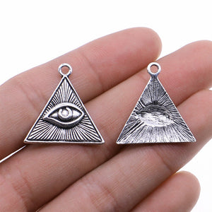 WYSIWYG 4pcs Horus Eye Triangle Eye Pendant Charms DIY Jewelry Making Jewelry Finding Antique Silver Color 25x25mm EF3865