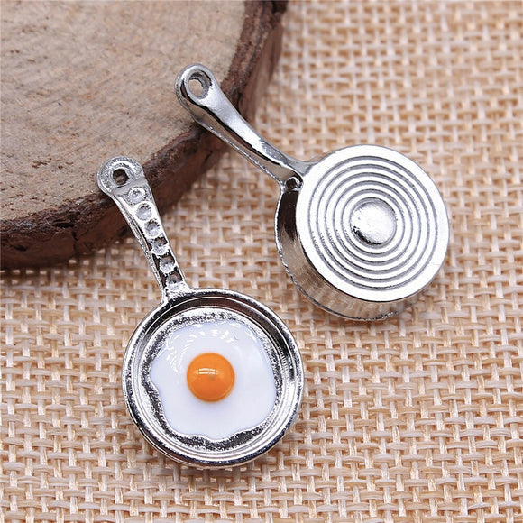 WYSIWYG 4pcs Pan Pendant Charms DIY Jewelry Making Jewelry Finding Enamel Gun Black & Rhodium Color 31x17mm EF3810