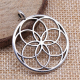 WYSIWYG 4pcs/lot Hollow Flower Of Life Charms Pendant Diy Metal Jewelry Making Antique Silver Color 30x35mm EF3949