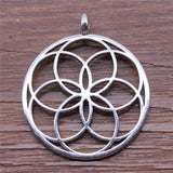 WYSIWYG 4pcs/lot Hollow Flower Of Life Charms Pendant Diy Metal Jewelry Making Antique Silver Color 30x35mm EF3949