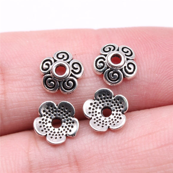 WYSIWYG 50pcs 8x8x3mm Bead Caps For Jewelry Making DIY Alloy Jewelry Findings Antique Silver Color