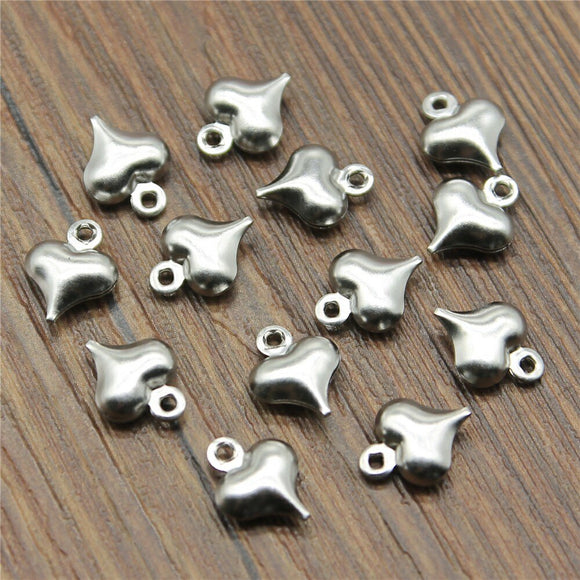 WYSIWYG 50pcs 9.5x7.5mm Stainless Steel Material Heart Charms For Bracelet Jewelry Making