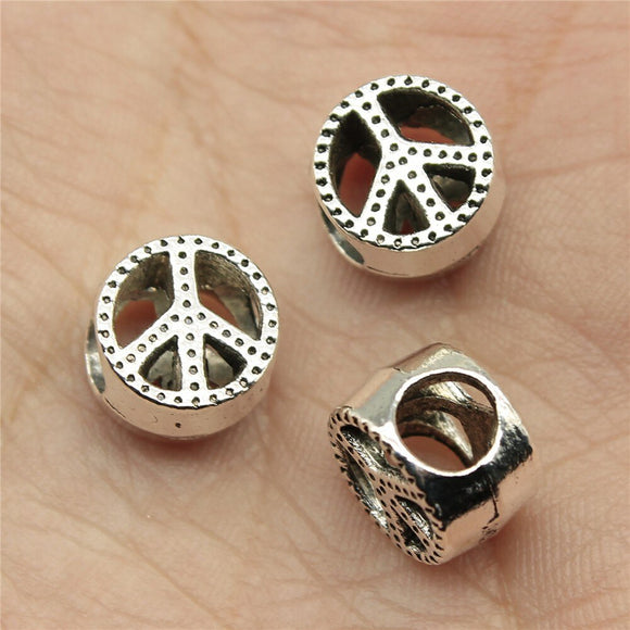 WYSIWYG 5pcs 10x10x7mm Peace Sign Beads For Jewelry Making Peace European Big Hole Beads Charms Peace Beads
